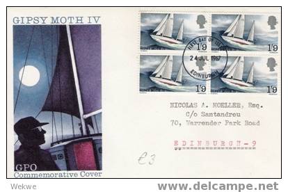 ElI006/  - GB - Weltumseglung 1967,  4-er Block Auf FDC (Segelboot) Nach Ediburgh - 1952-1971 Pre-Decimal Issues