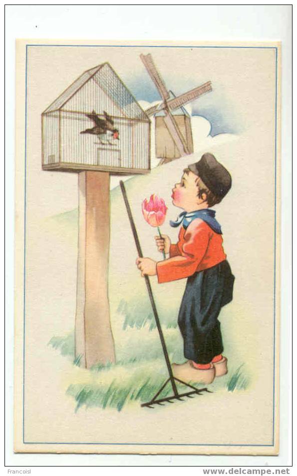 Petit Garçon Hollandais, Moulin, Tulipe, Oiseau En Cage. Coloprint Spécial 4171/1 - Autres & Non Classés