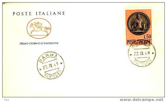 ITALIA FDC "CAVALLINO" 1969  RAGIONERIA GENERALE DELLO STATO. OPERA DI MONASSI - Grabados