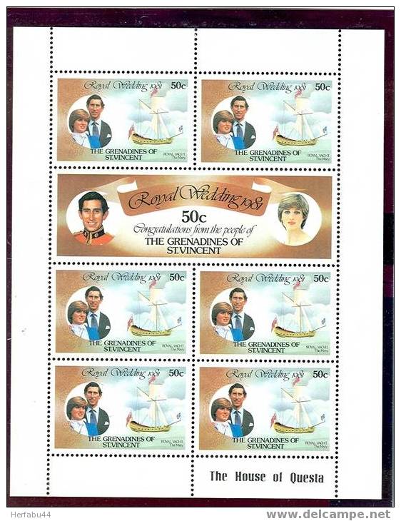 St. Vnicent Grenadines      "Royal Wedding"   3 Sheets Of 7   SC#209-14 MNH** - St.Vincent (1979-...)