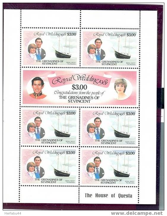 St. Vnicent Grenadines      "Royal Wedding"   3 Sheets Of 7   SC#209-14 MNH** - St.Vincent (1979-...)