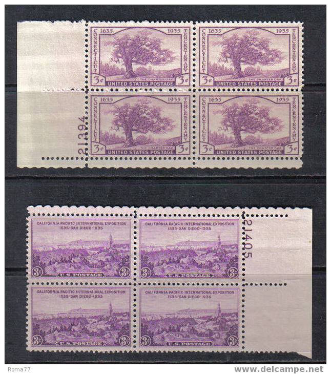 37 - STATI UNITI , 2 Valori Commemorativi In Quartina *** . - Plate Blocks & Sheetlets