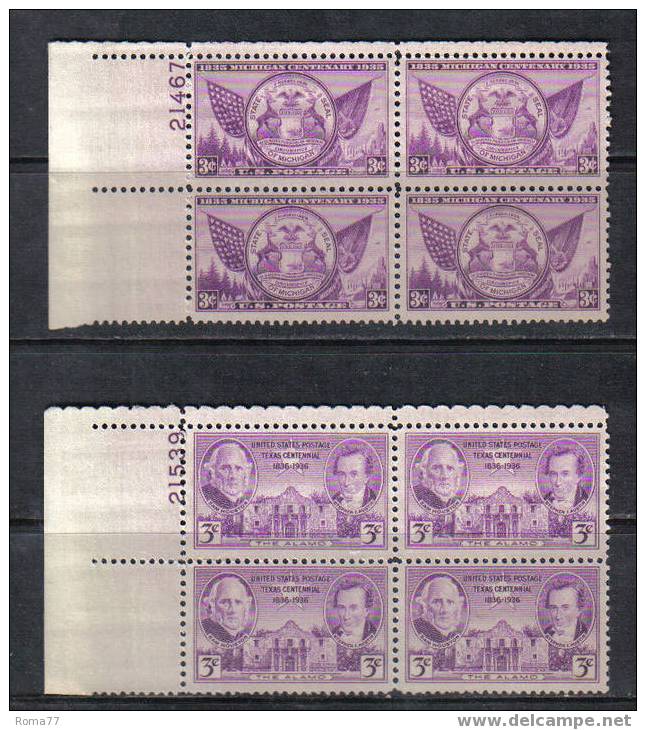 38 - STATI UNITI , 2 Valori Commemorativi In Quartina *** . - Plate Blocks & Sheetlets