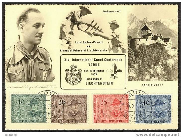 LIECHTENSTEIN, SCOUT CONFERENCE 1953 SPECIAL CARD - Covers & Documents