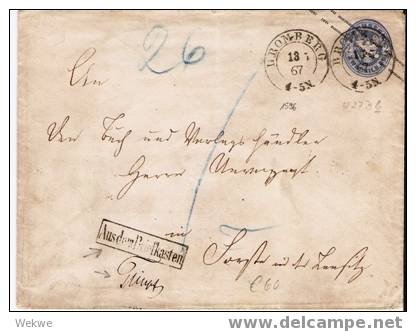 Pre003/  PREUSSEN -  Bromberg 1867 Auf Ganzsache U27 Bb, Mit Kastenstempel - Postal  Stationery