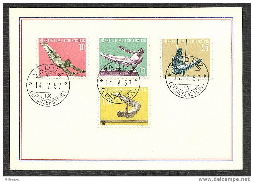 LIECHTENSTEIN, SPORTS IV, SET FROM 1957 ON CARD VFU - Gebraucht