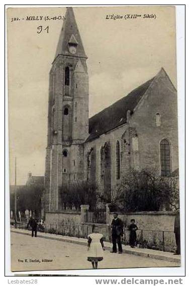 CPA 91.-MILLY.- L'Eglise.-Devant Bien Animé - Milly La Foret