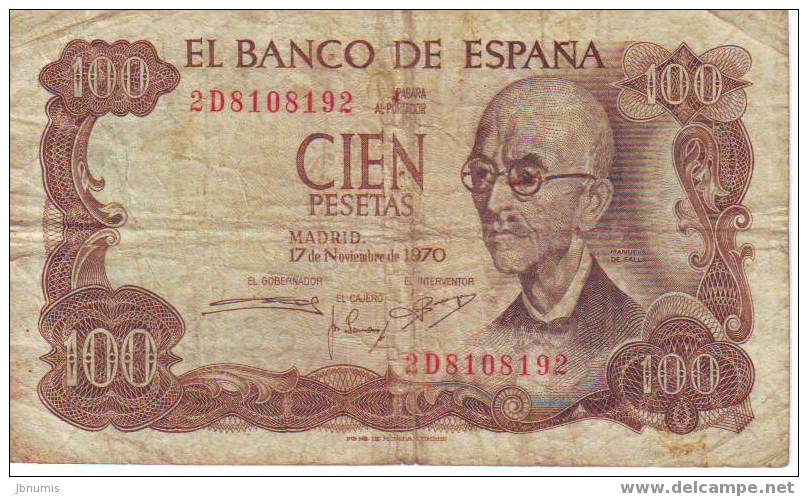 Espagne Spain 100 Pesetas 17 De Noviembre 1970 P152a - 100 Peseten