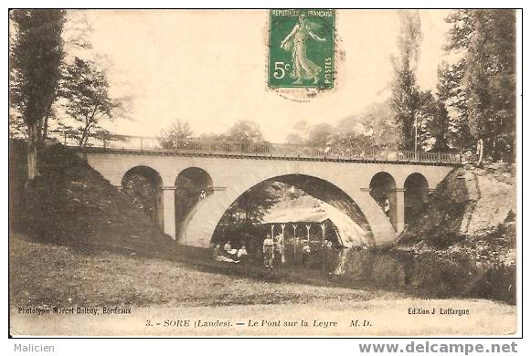 LANDES-ref 40204- Sore - Le Pont Sur La Leyre - Bon Etat - Sore