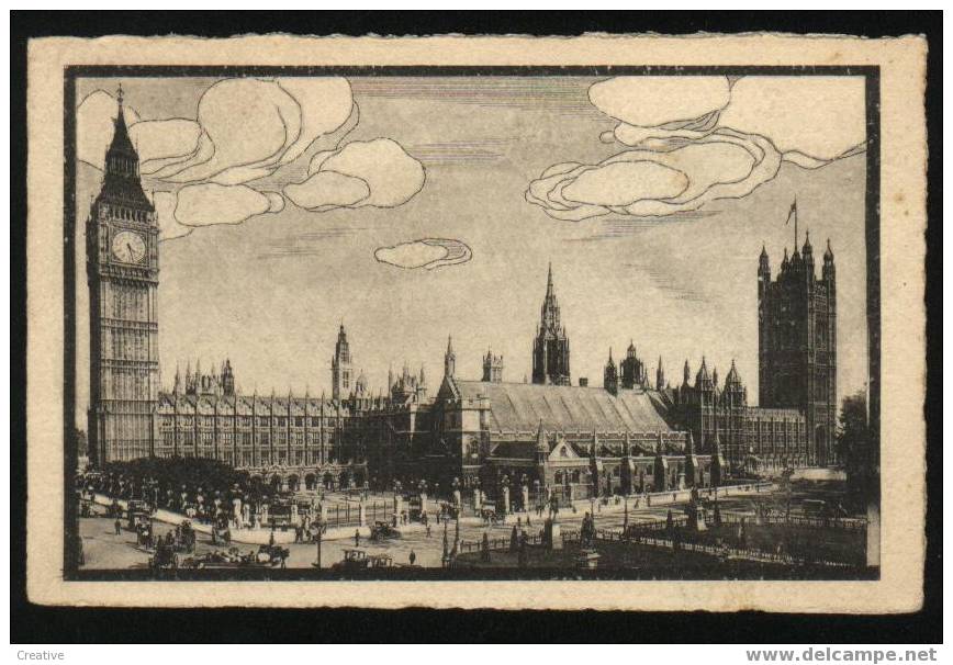 HOUSES OF PARLIAMENT AND WESTMINSTER HALL LONDON + STAMP 1919 - Houses Of Parliament