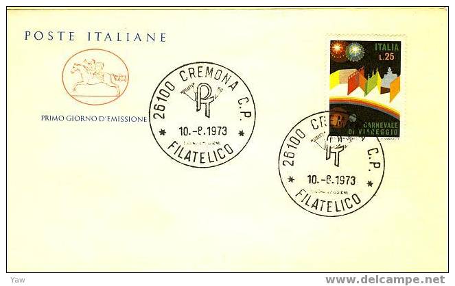 ITALIA FDC "CAVALLINO" 1973  CARNEVALE DI VIAREGGIO - Carnival