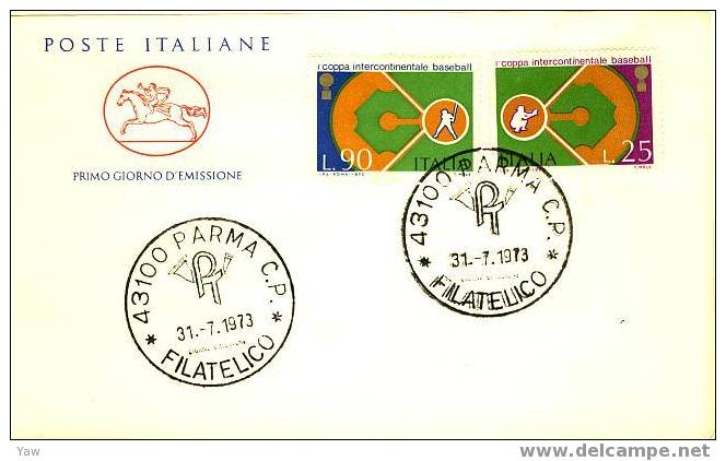 ITALIA FDC "CAVALLINO" 1973  I COPPA INTERCONTINENTALE DI BASEBALL - Baseball