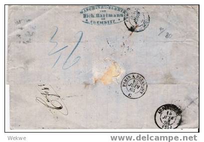 Sac003 / Chemnitz 1863, Nach Frankreich Mit Taxstempel 6 - Saxony