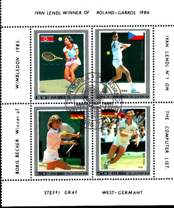 BF Corée Du Nord 1986 Bloc 4 Timbres Sports Tennis Rolland-Garros Et Wimbledon Lendl Graf Becker - Tennis