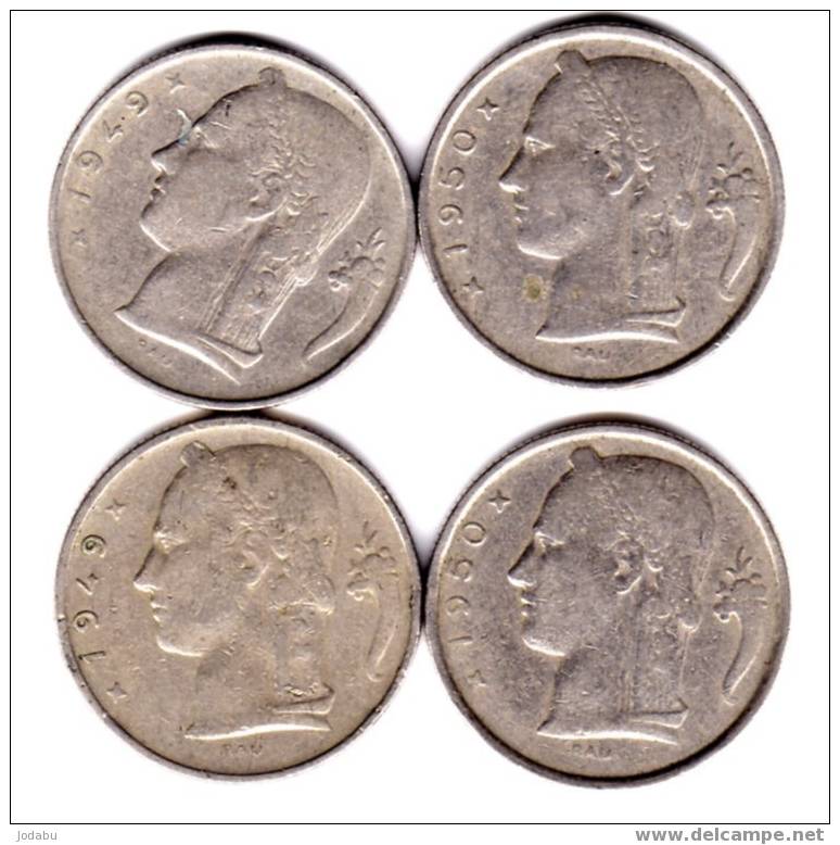 4 Piéces De 5 Francs 2 Piéces 1949fr-1949fl -2 Piéces 1950fr 1950fl Belgique - 5 Franc