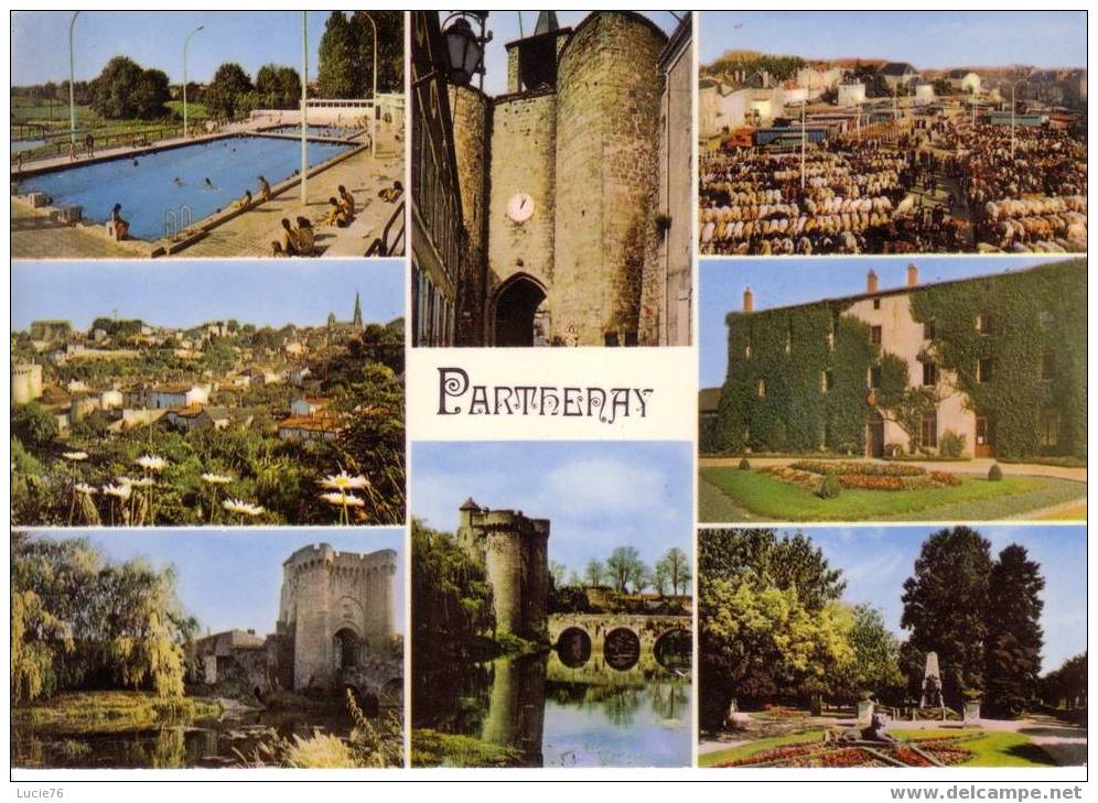 PARTHENAY   -  N° A 10     8 Vues  Piscine, Tour De L´horloge,Champ De Foire,Vue Générale, Mairie, Porte St Jq, Vx Pont - Parthenay