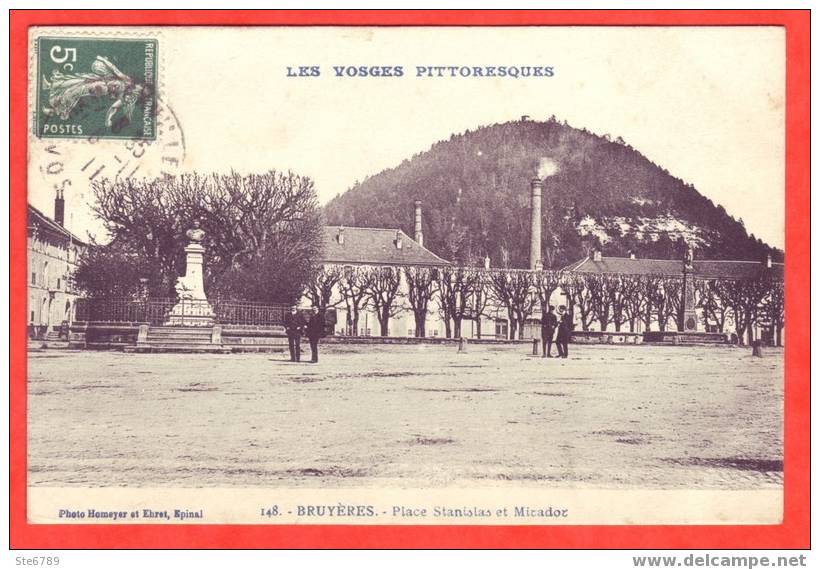 CPA 88 BRUYERES Place Stanislas & Mirador Animée 1911 - Bruyeres