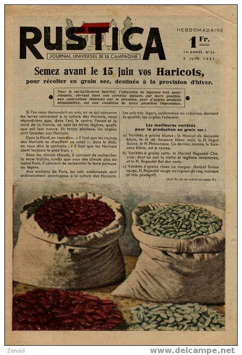 Rustica 14e Année N°23 - 8 Juin 1941 - Semez Avant Le 15 Juin Vos Haricots - Jardinage