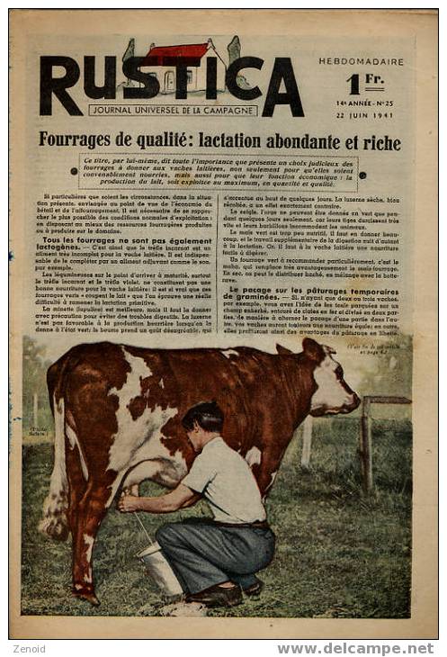 Rustica 14e Année N°25 - 22 Juin 1941 - Fourrages De Qualité... - Animali