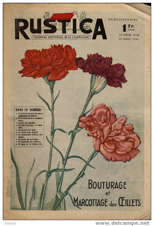 Rustica 14e Année N°34 - 24 Aout 1941 - Bouturage Et Marcottage Des Oeillets - Garden