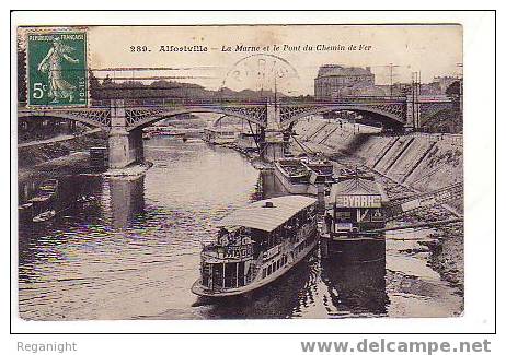 94 ALFORVILLE !!! CPA 300 !! La Marne & Le Pont Du Chemin De Fer  . TOP - Alfortville