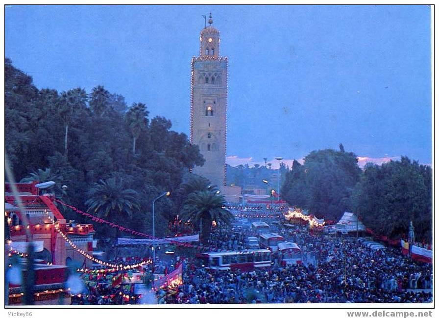 Maroc--MARRAKECH--La Koutoubia Et La Ville En Fete,cm N°L323 éd Create Dépot Légal 1986-- - Marrakech