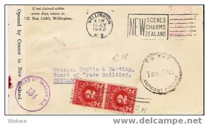 NZ011/ Zensurbrief N. USA M. Nachporto  14. Jly 1942 - Cartas & Documentos