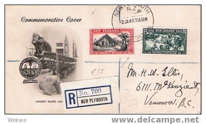 NZ027/ 1940, Einschreiben New Plymouth,  FDC, 100 Jahre NZ., Nach Vancouver - Covers & Documents