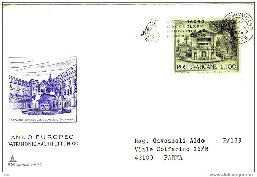 VATICANO LETTERA  1975 ANNO EUROPEO PATRIMONIO ARCHITETTONICO - Lettres & Documents