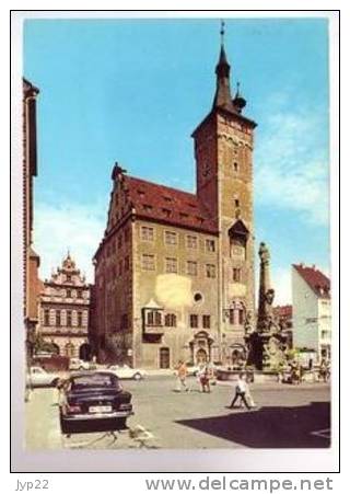 Jolie CP Allemagne Bavière Würzburg Altes Rathaus - Hôtel De Ville Mairie - Tour Et Horloge Vieille Voiture - A Circulée - Wuerzburg