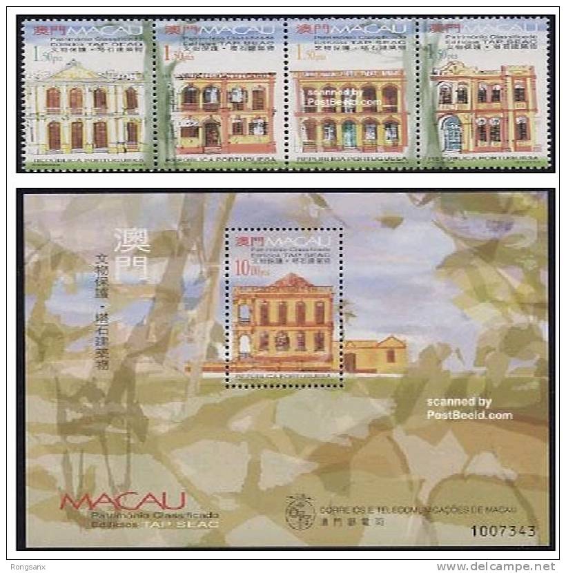 1999 MACAO BUILDING Culture 4v MS - Unused Stamps