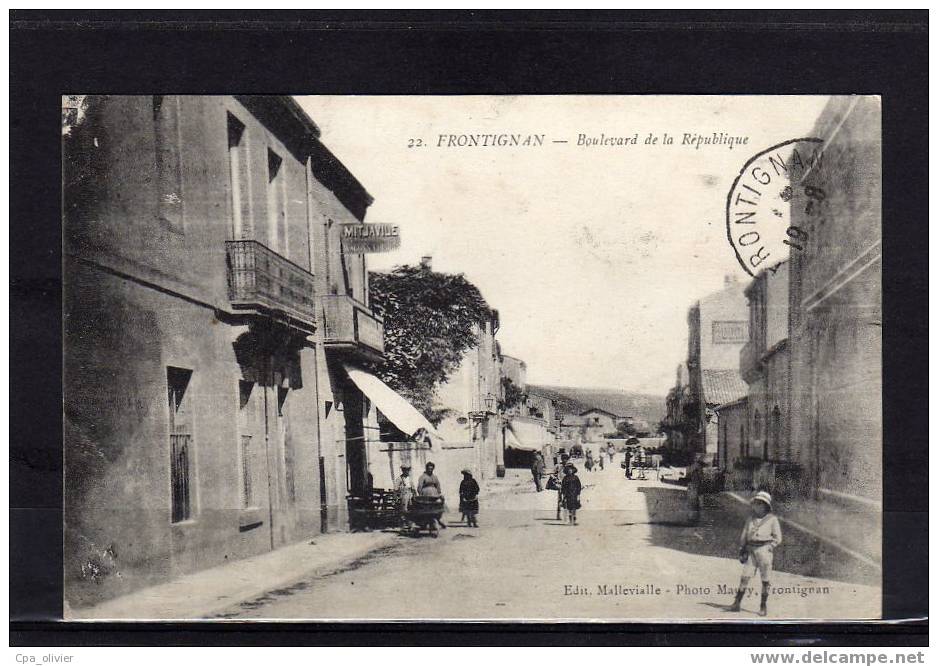 34 FRONTIGNAN Boulevard De La République, Animée, Café, Ed Mallevialle 22, 1916 - Frontignan