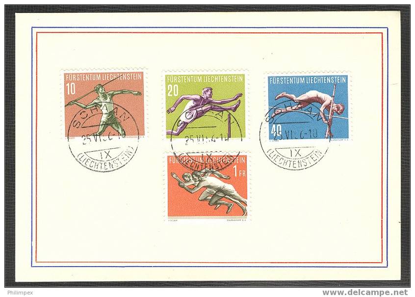 LIECHTENSTEIN, SPORTS III SET FROM 1956 VFU ON CARD - Used Stamps