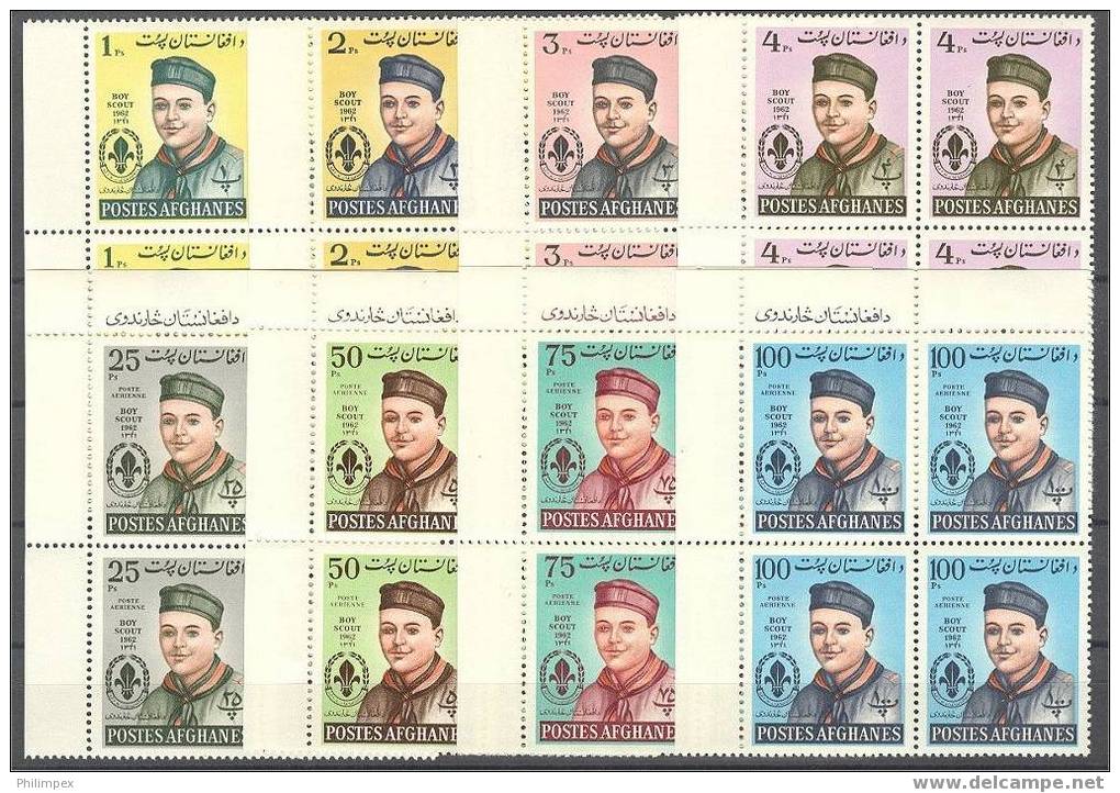 AFGHANISTAN, BOY SCOUTS 1962, SET PERF + IMPERF IN Blo 4, MNH **! - Afghanistan