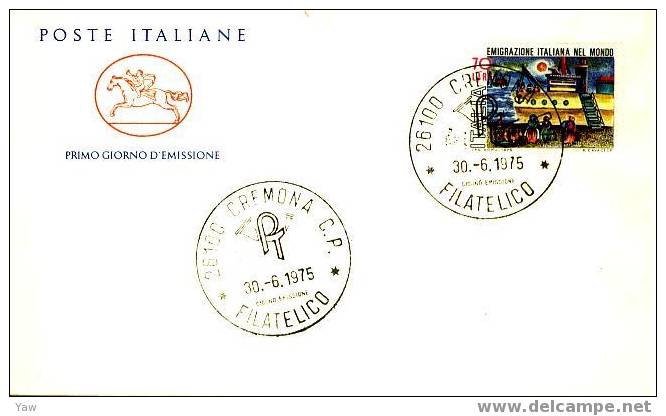 ITALIA FDC "CAVALLINO" 1975  EMIGRAZIONE ITALIANA NEL MONDO - Marittimi