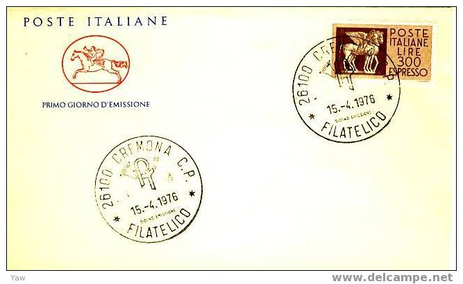 ITALIA FDC "CAVALLINO" 1976  ESPRESSO, CAVALLI ALATI DA £ 300 - Posta Espressa/pneumatica