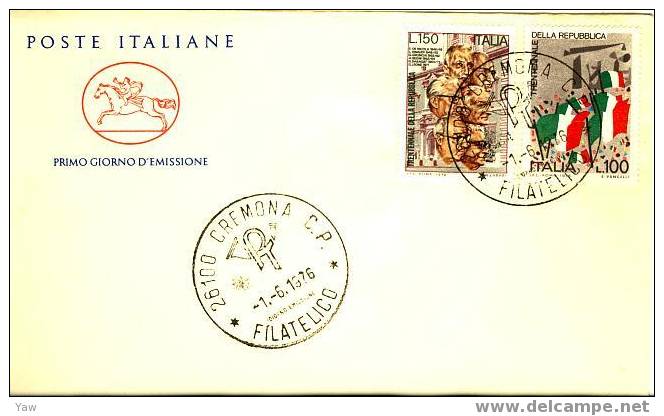 ITALIA FDC "CAVALLINO" 1976  XXX ANNIVERSARIO REPUBBLICA ITALIANA: BANDIERE E PRESIDENTI - Enveloppes