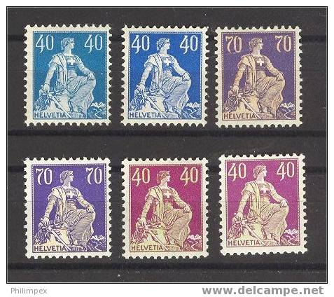 SWITZERLAND, HELVETIA 40 And 70 C, 6 UNUSED STAMPS, ALL LIGHT HINGED - Neufs