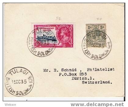 Bro022/  Salomonen, 1935, Tulalgi-Schweiz (Brief, Cover, Letter, Lettre) - Iles Salomon (...-1978)