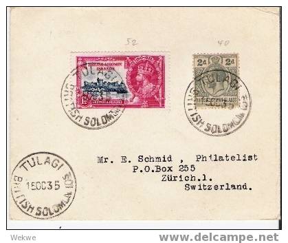 Bro022/  Salomonen, 1935, Tulalgi-Schweiz (Brief, Cover, Letter, Lettre) - Salomonseilanden (...-1978)