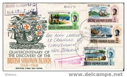 Bro029/  SALOMONEN - FDC-Einschreiben, 1968, Entdeckung (Brief, Cover, Letter, Lettre) - Islas Salomón (...-1978)