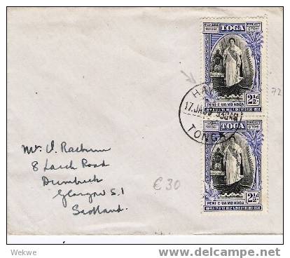 Bro033/ TONGA -,  1939, Königin 2 X, Auslandsbrief  (cover, Letter, Lettre) - Tonga (...-1970)