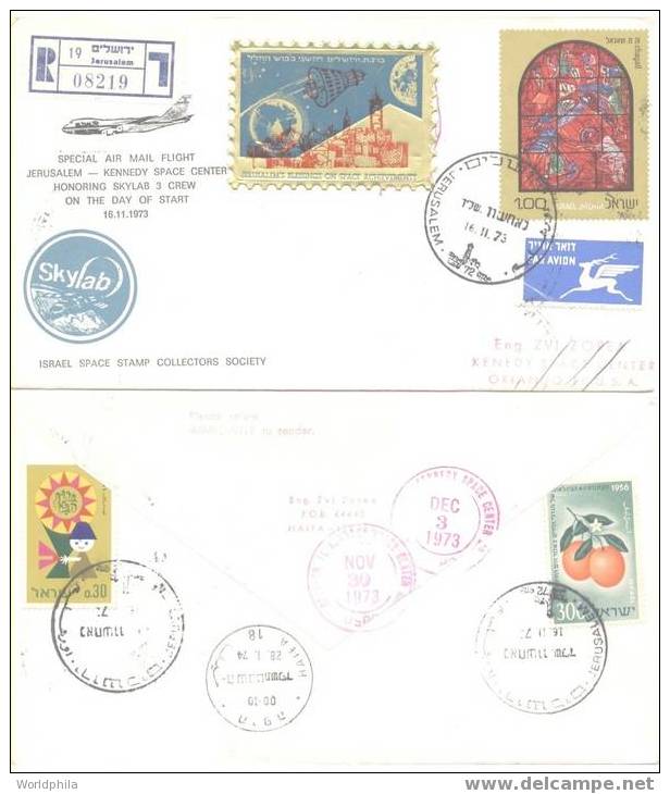 Israel-USA Extremly Beautiful Spaceship/Vaisseau Special Flight, Golden Label Cacheted Registered Cover 1973 - Azië