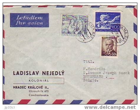 Lettre De 1948 De Ladislav Nejedly - Koloniál - Hradec Králové ; A Voyagé De Prague à Bruxelles - Autres & Non Classés