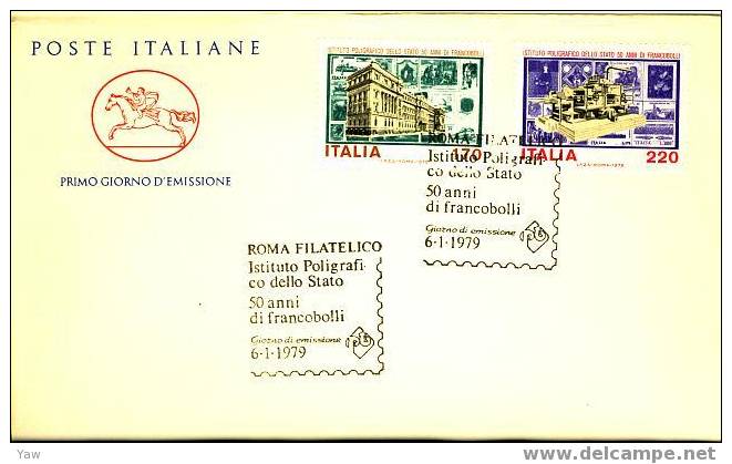 ITALIA FDC "CAVALLINO" 1979  PRIMI FRANCOBOLLI STAMPATI DALL'I.P.S.  50° ANNIVERSARIO - Altri & Non Classificati
