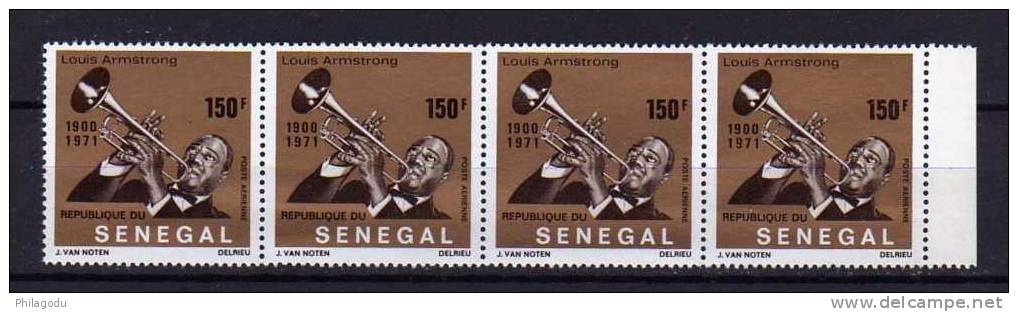 Sénégal 1971, Jazz  Louis Armstrong, N° 112 ** En  Bande De 4 - Cantanti
