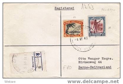 NZO015/ COOKINSELN -  Penrhyn-Einschreiben In Mischfrankatur 1949 Nach Bern CH - Cook Islands