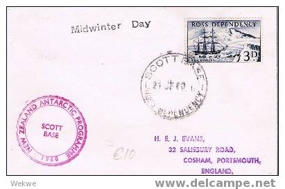NZA004/ Midwinter Day 1960, Scott Base, Ross Dependency, Nach England - Storia Postale