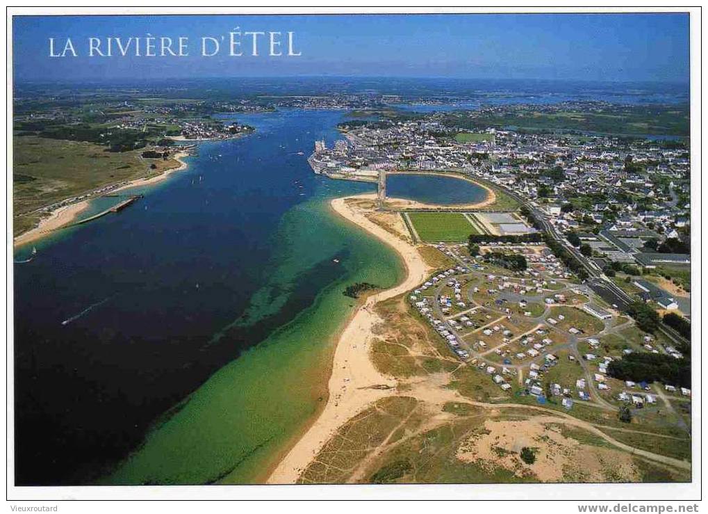 CPSM.LA RIVIERE D´ETEL A DROITE SON CAMPING DE LA FALAISE ET PLUS LOIN ,ETEL ET SON PORT. - Etel