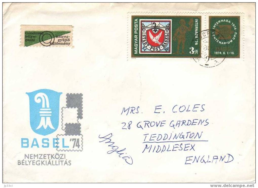 Timbre Basel - Internaba 1974 (avec Vignette) Sur Lettre Vers L'Angleterre - Storia Postale